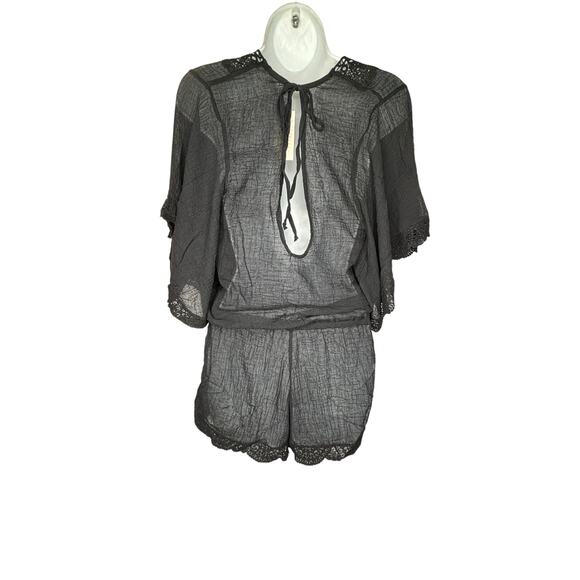 Eberjey NWT Women Solid Liberty Lace Trim Romper Black Crochet Swim Cover-Up S/M - Picture 4 of 8